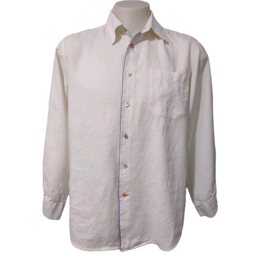 Barry Bricken Weekend Linen Shirt Men's Size Medium Long Sleeve White  Button Up